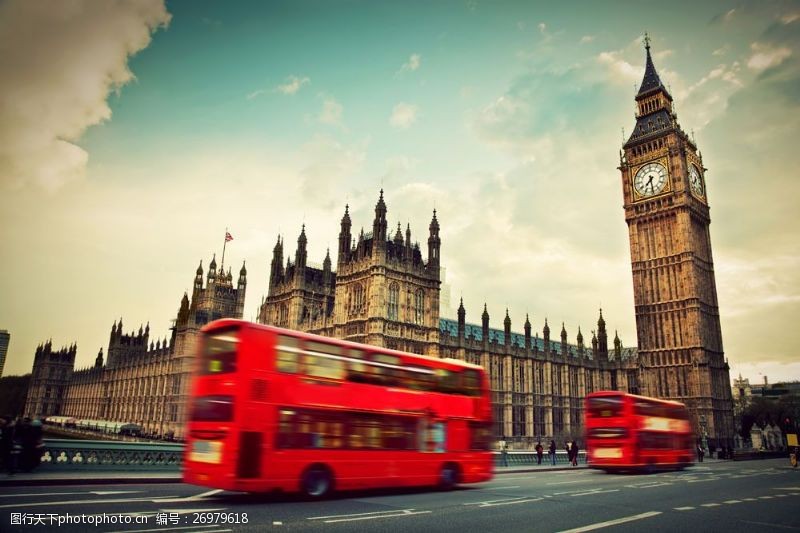 伦敦旅游景点伦敦大本钟双层巴士风景图片