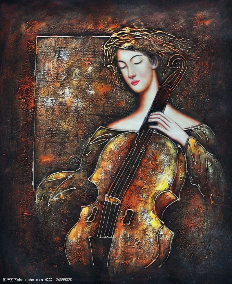 乐器演奏弹奏乐器的美女油画图片