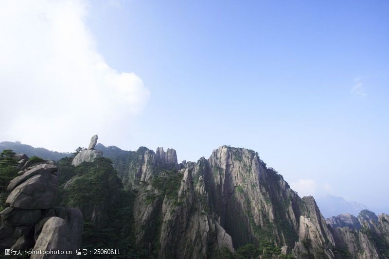 黄山雄峰蓝天下的黄山美景图片