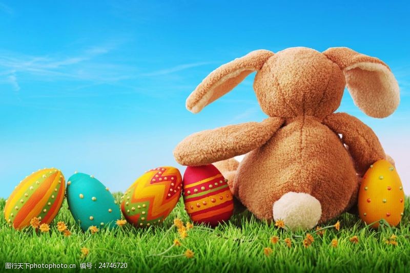 复活草复活节兔子与彩蛋图片