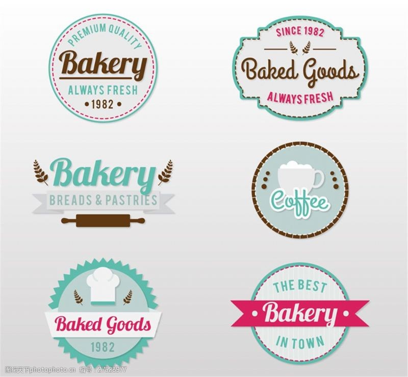 面包店图6款面包店食品商铺标签矢量素材
