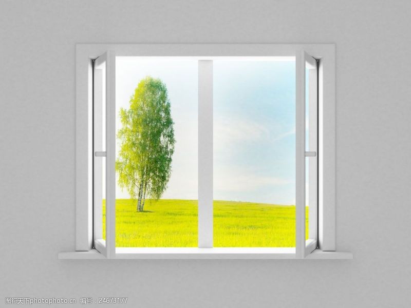 美丽的蓝天草原风景与窗户图片