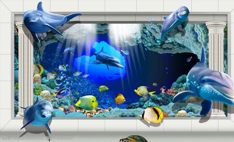 透气型3D海洋背景墙