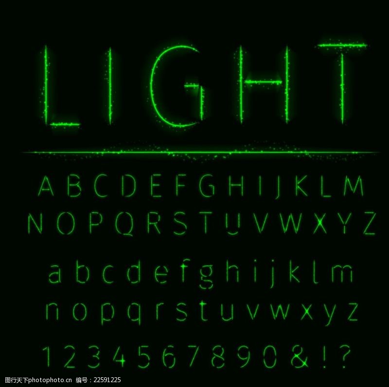 61艺术字61款绿色灯效字母与符号矢量图