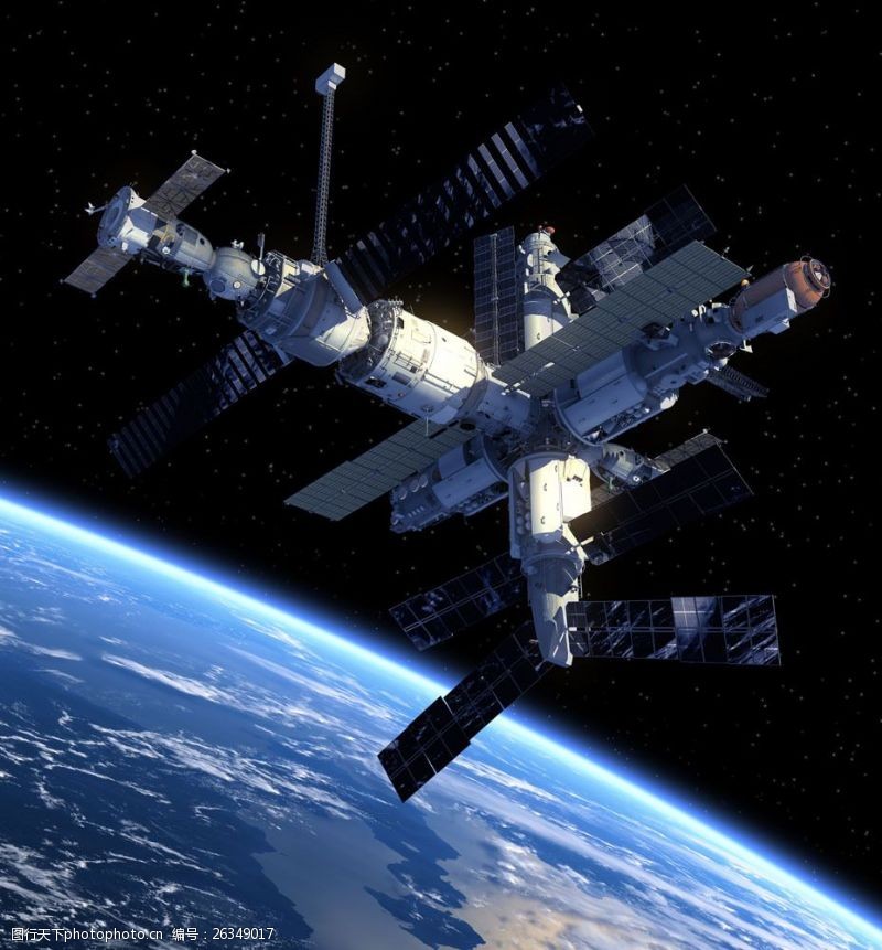 太空船地球与宇宙空间站图片