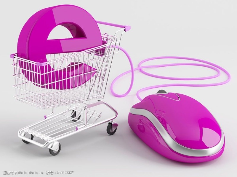 粉色鼠标和购物车图片