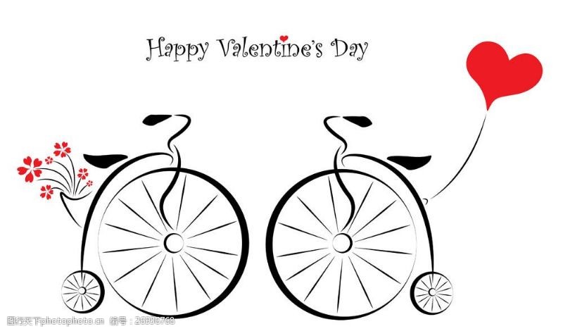 情人节卡片卡通自行车与爱心图片