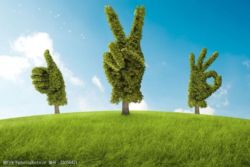 创意手势绿色手势树木图片