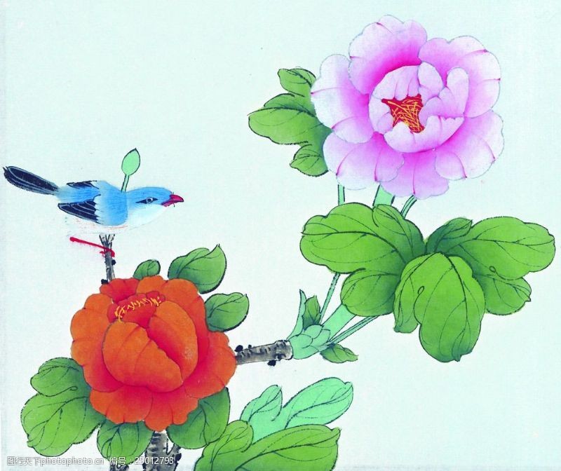 花卉名片喜鹊与牡丹国画图片