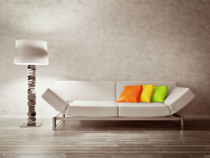室内装潢设计简约沙发与落地灯图片