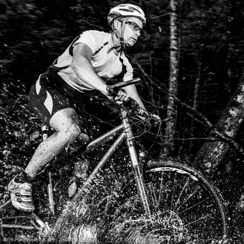 骑行树林中骑自行车的男人图片