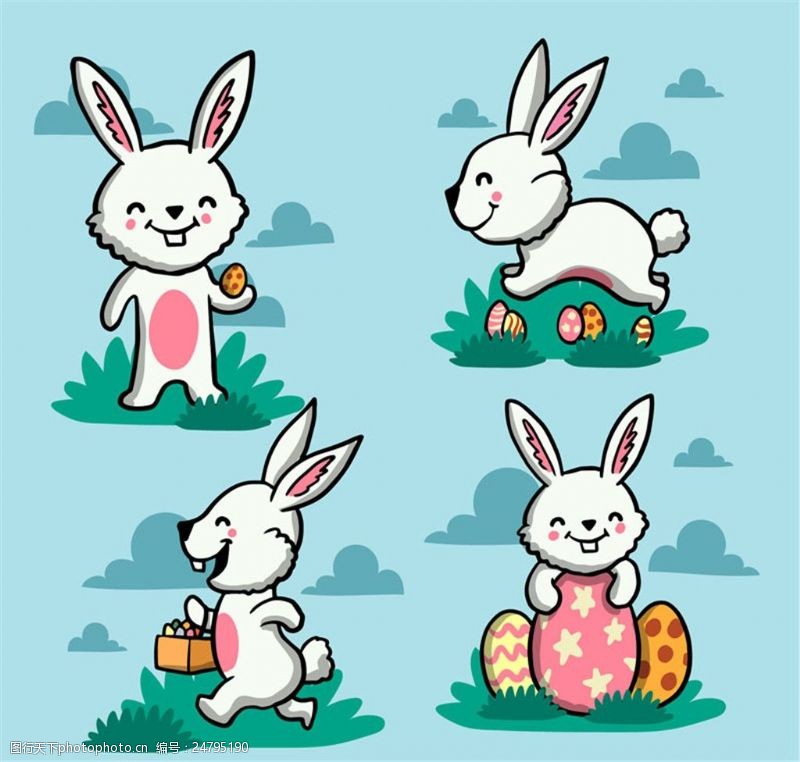 复活草4款可爱的小白兔设计矢量素材
