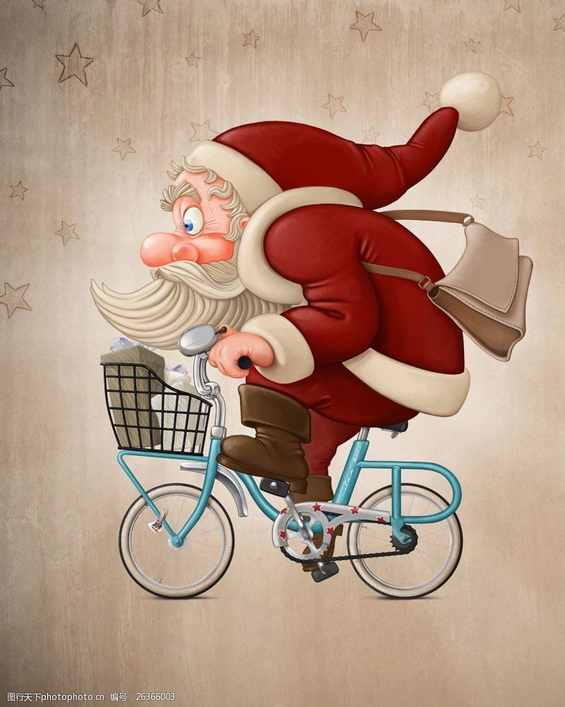 骑自行车的圣诞老人卡通画图片