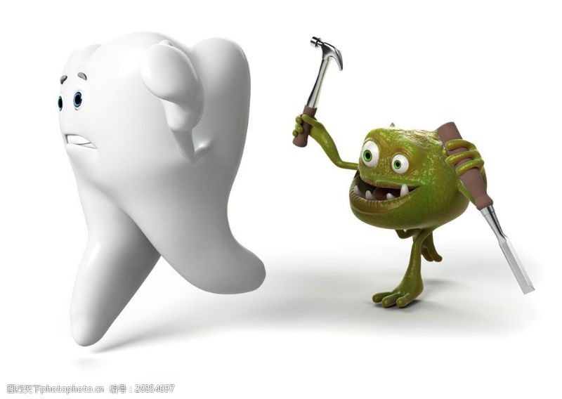 卫生与保健被细菌吓跑的牙齿图片