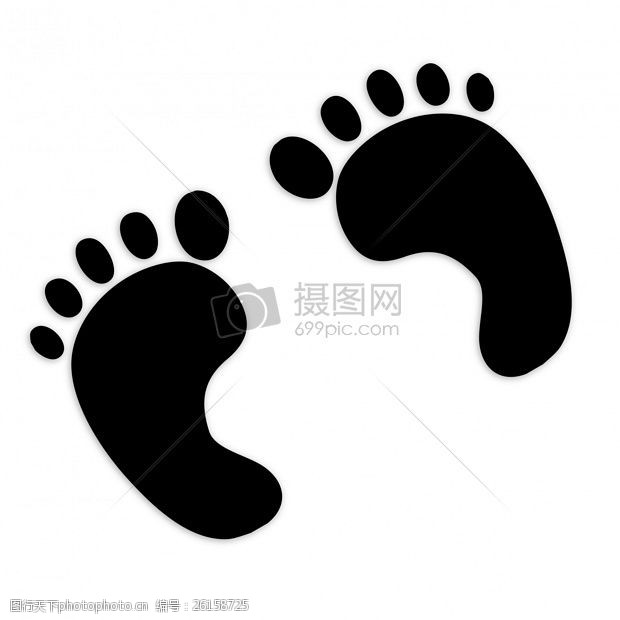 婴儿脚黑色小脚丫的剪影