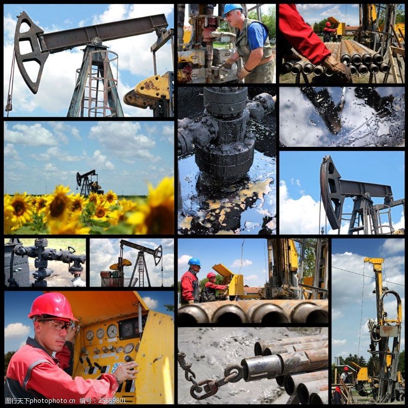 石油勘测机石油工人与油田风景图片
