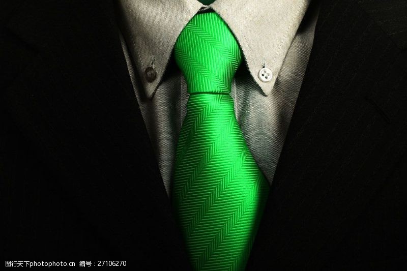 白领绿色领带黑色西装图片