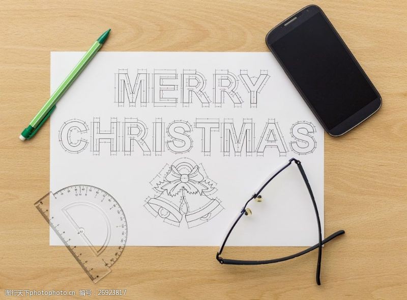 木板上的眼镜木板上的圣诞节设计图图片