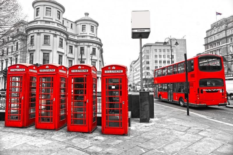 美国城市伦敦街头的电话亭图片