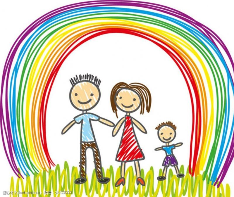 幼儿园简报简笔彩虹儿童节快乐的一家人