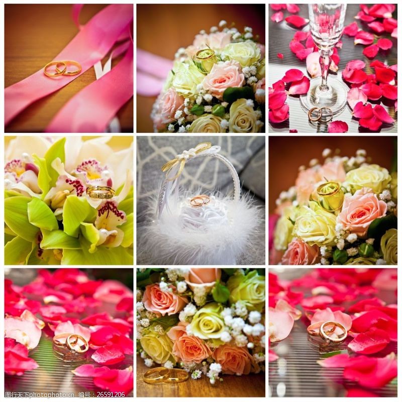 结婚戒指与花朵图片