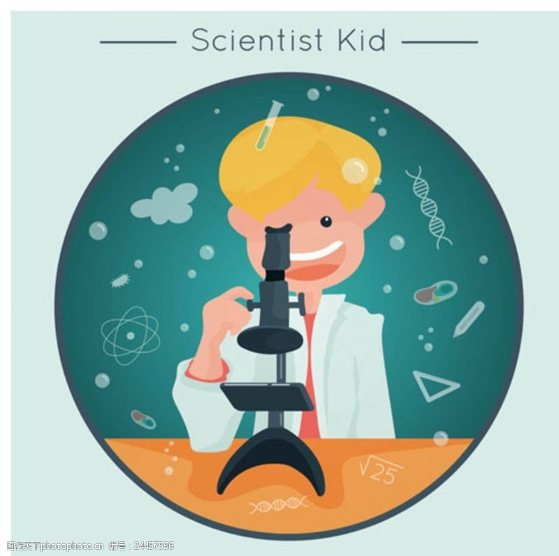 游乐园展板卡通儿童节用显微镜的孩子