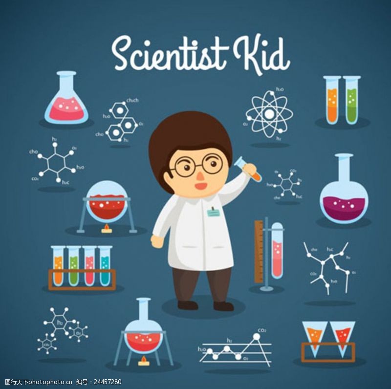 游乐园展板卡通儿童节做化学实验的孩子