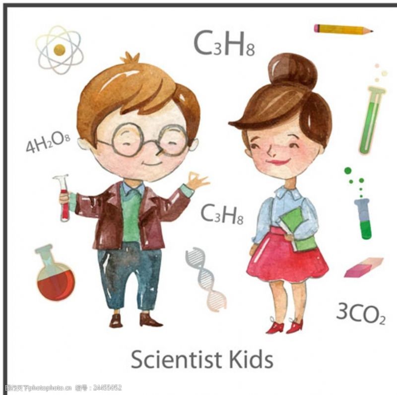 幼儿园招生海报手绘水彩儿童节学化学的孩子