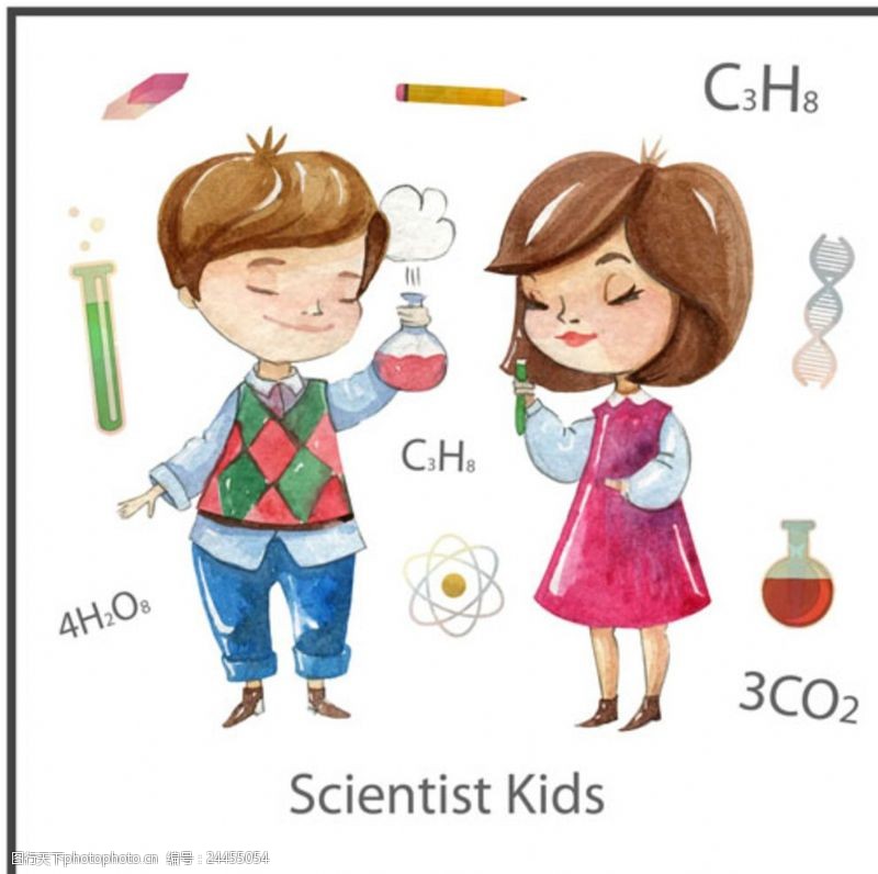 幼儿园招生海报水彩手绘儿童节学化学的孩子