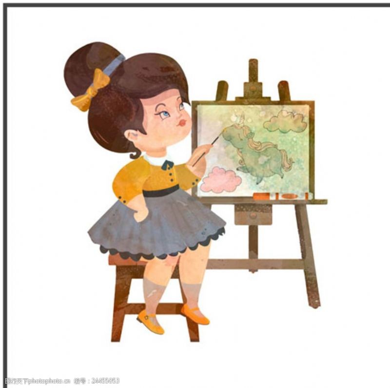 幼儿园招生海报水彩手绘儿童节学美术的孩子