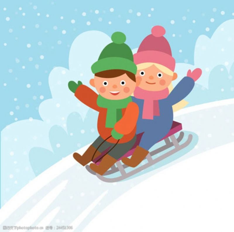 幼儿园招生海报卡通儿童节玩雪撬车的男孩