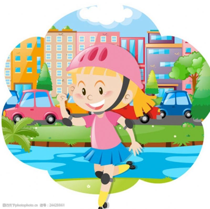 儿童节展版卡通儿童节快乐滑轮的女孩
