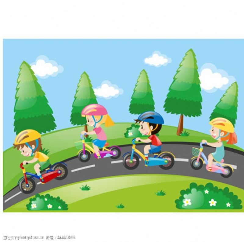儿童节展版卡通儿童节快乐骑自行车的孩子