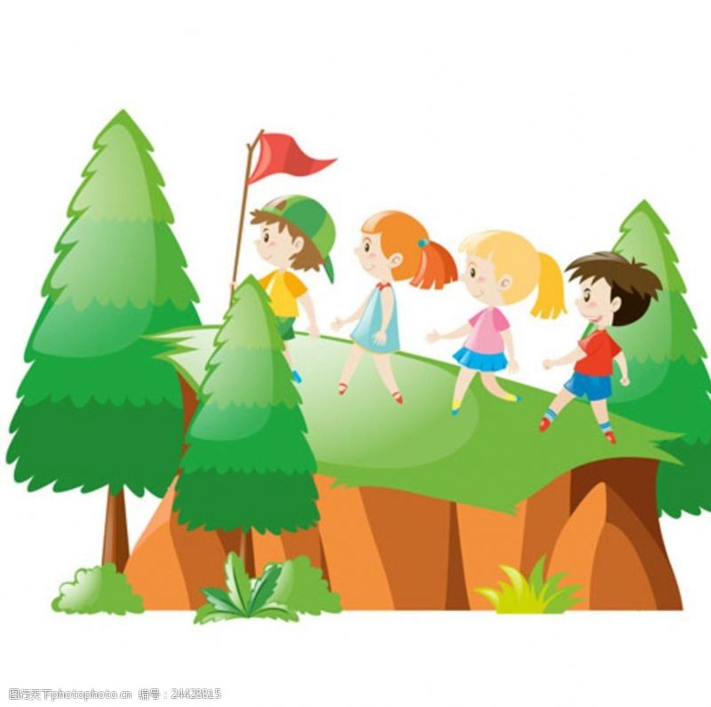 儿童节展版卡通儿童节爬山的孩子
