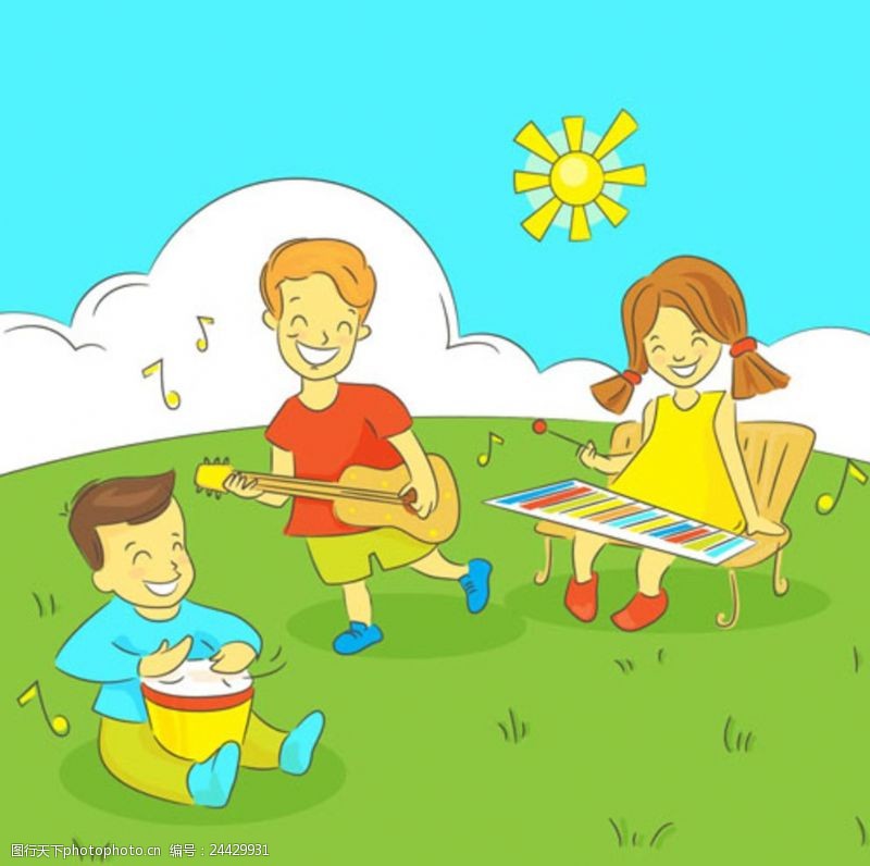 阳光贝贝宣传单卡通儿童节阳光下弹琴的孩子