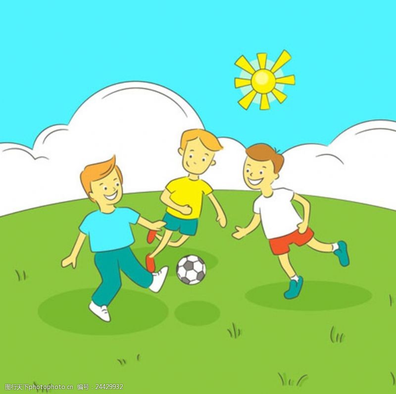 小学招生卡通儿童节阳光下踢球的孩子