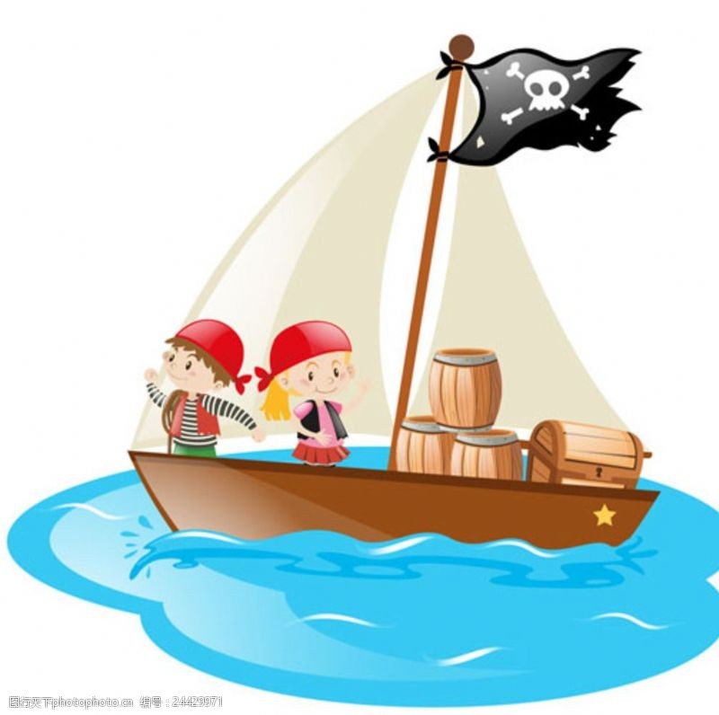 儿童海盗船卡通儿童节在海盗船上的孩子