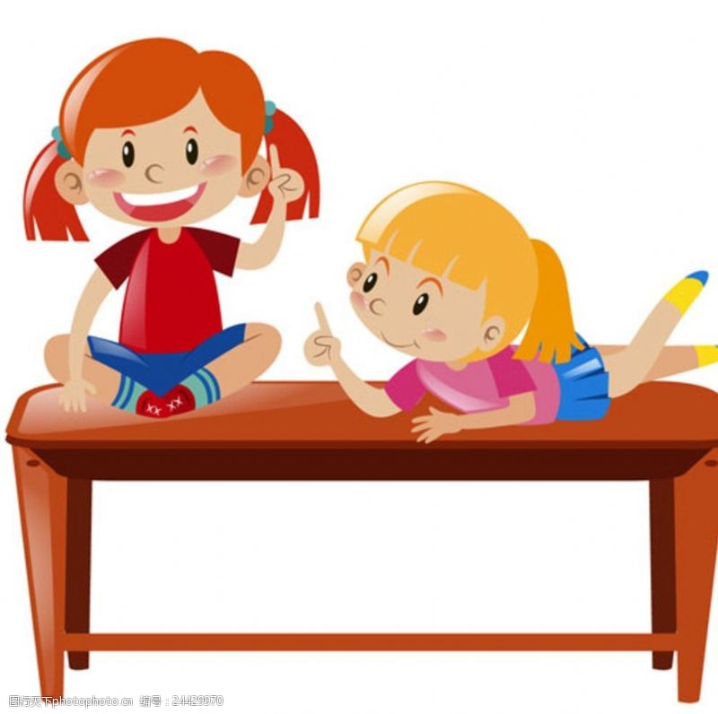 小学招生卡通儿童节在课桌上的孩子