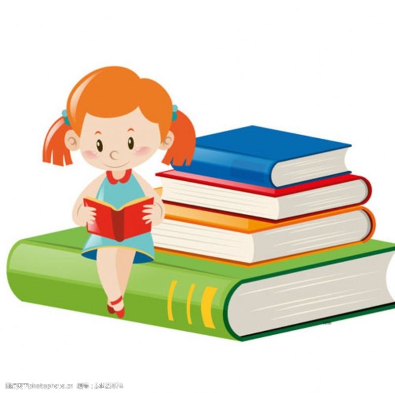 卡通儿童节快乐看书的女孩