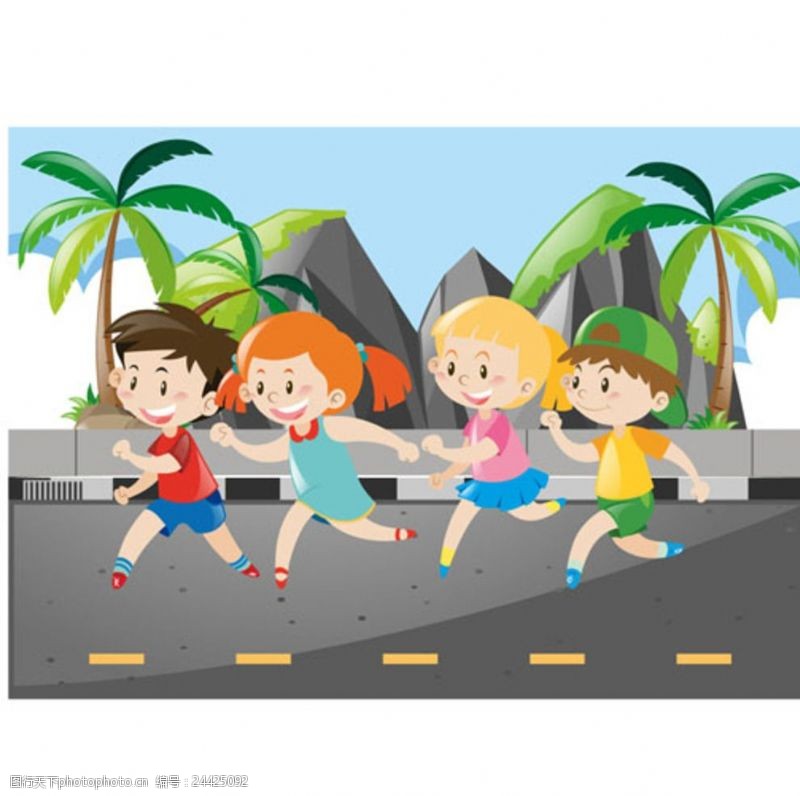 乐园宣传单卡通儿童节快乐跑步的孩子