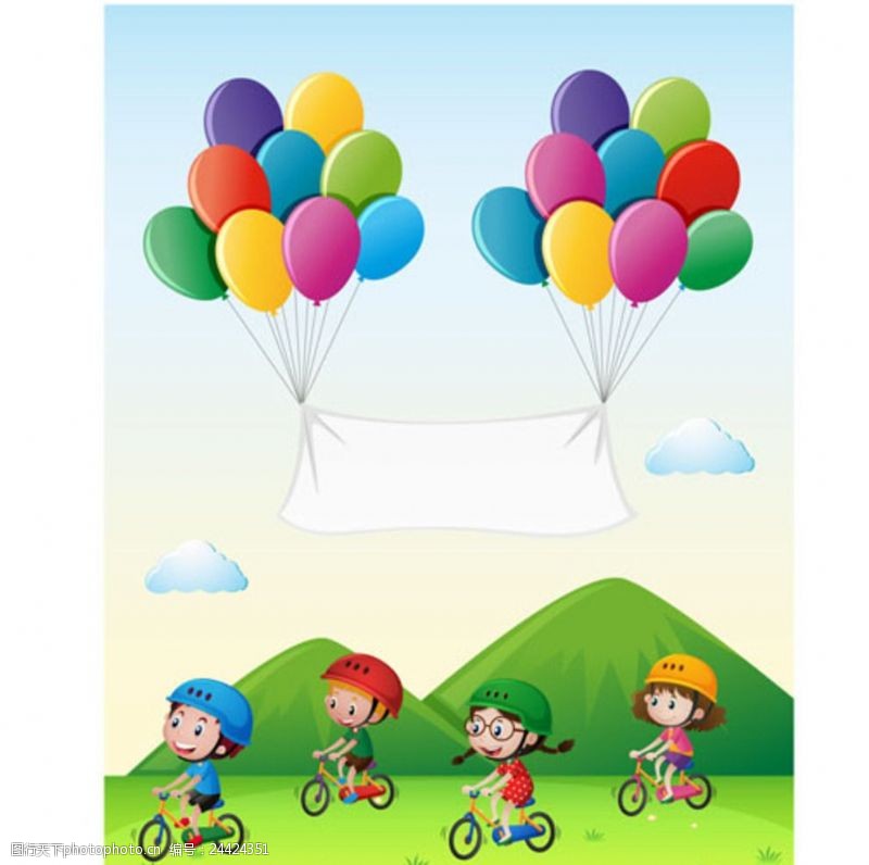 乐园宣传单卡通儿童节骑自行车的孩子