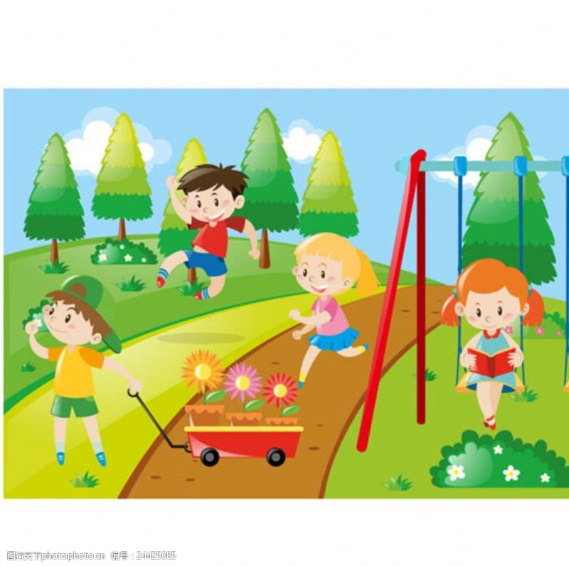 乐园宣传单卡通儿童节在公园玩耍的孩子