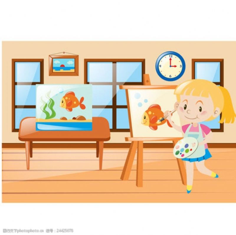 乐园宣传单卡通儿童节在家画画的女孩
