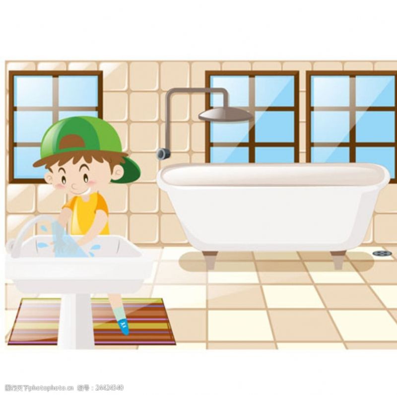 乐园宣传单卡通儿童节在洗手的男孩