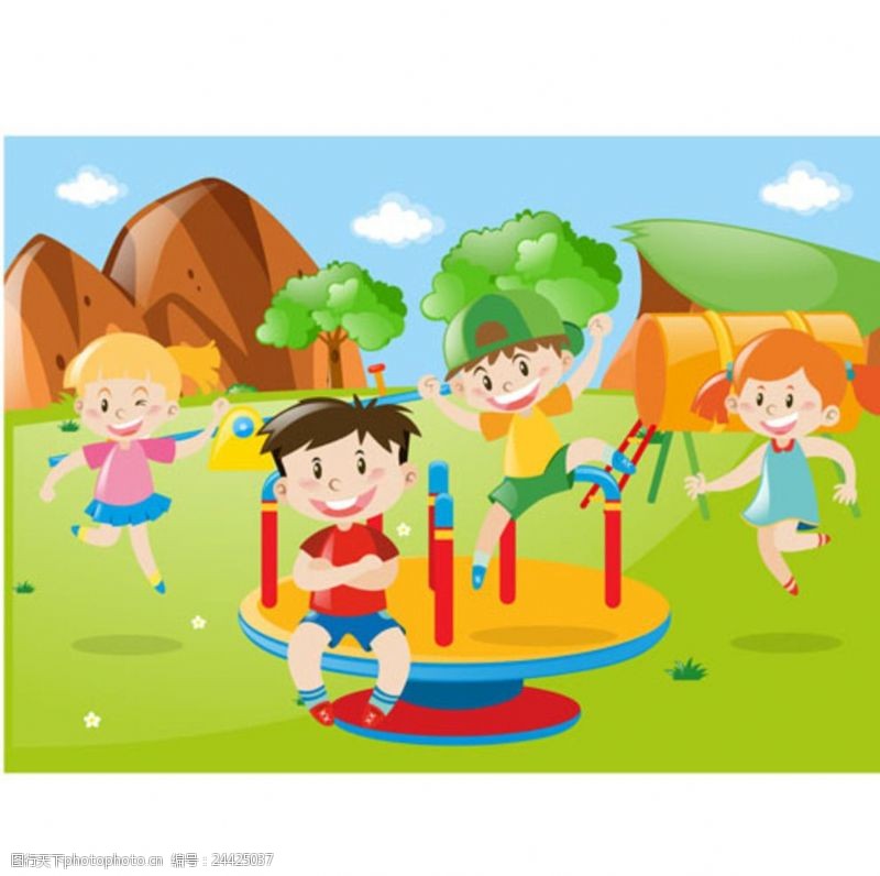 乐园宣传单卡通儿童节在游乐场里的孩子