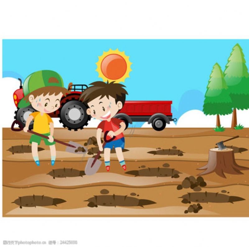 乐园宣传单卡通儿童节在植树的孩子
