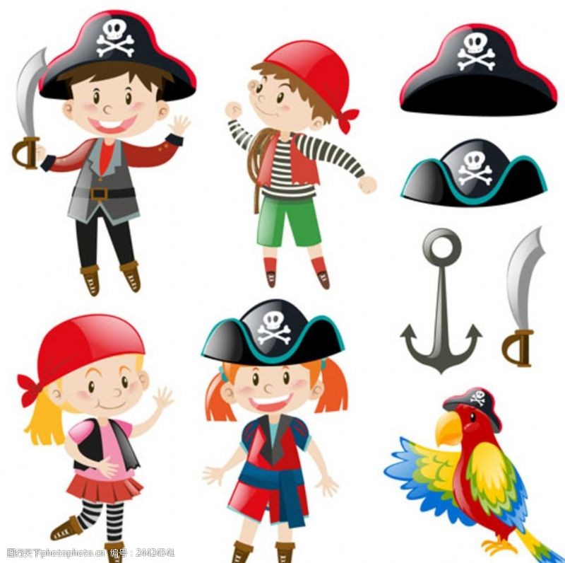 乐园宣传单卡通儿童节装扮海盗配件元素