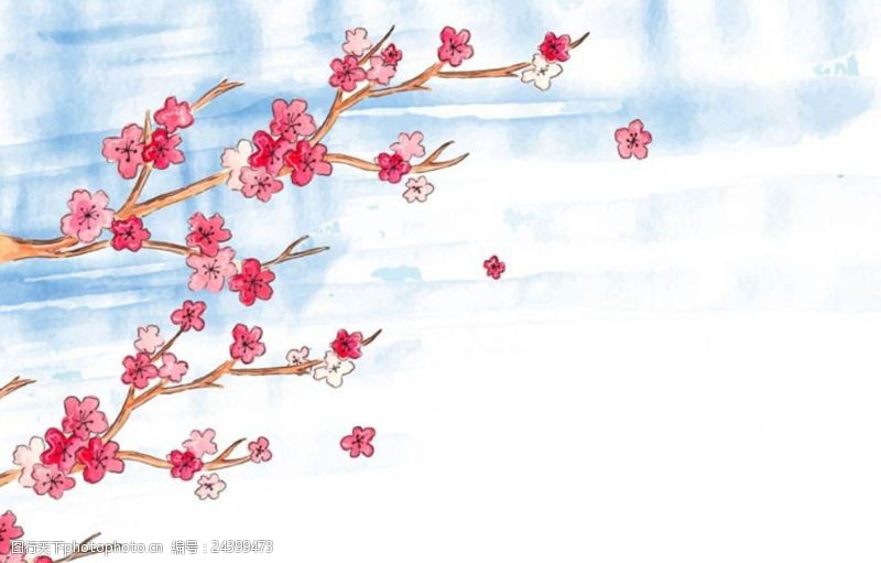 水彩春季蓝天樱花海报背景
