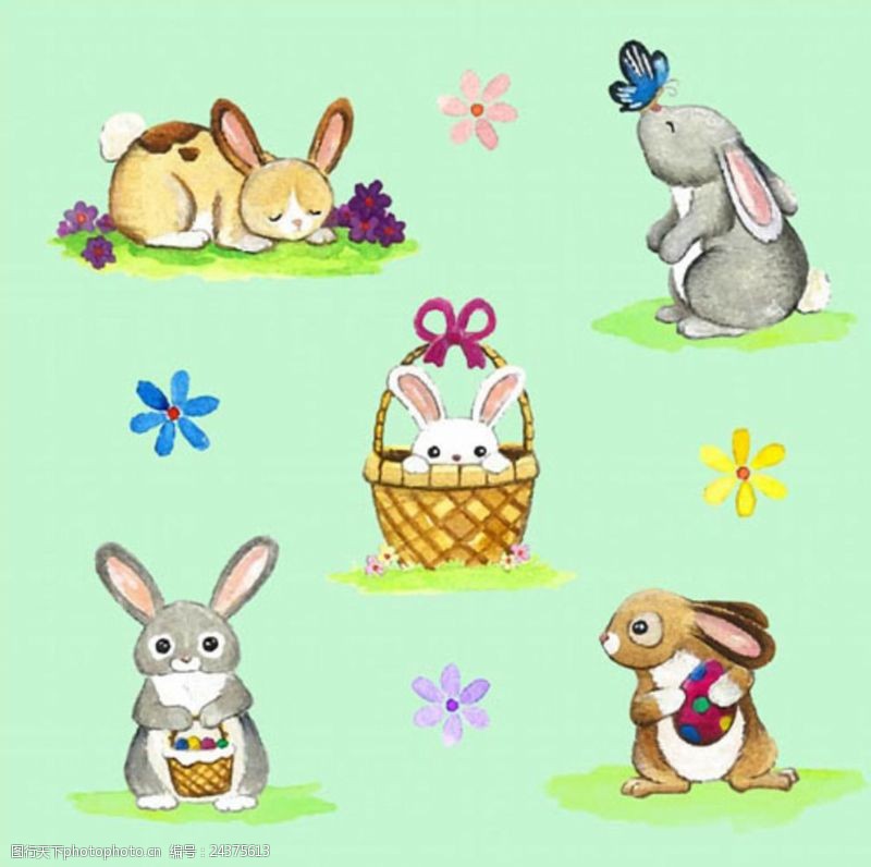 兔子蛋手绘水彩复活节兔子