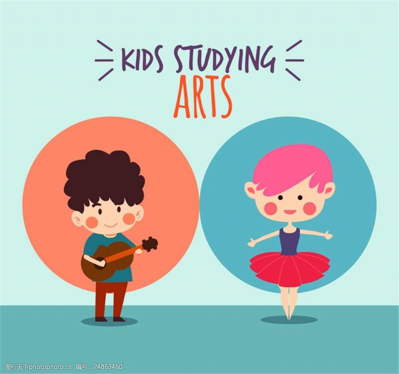 学舞蹈的孩子2款卡通学艺术的孩子矢量素材